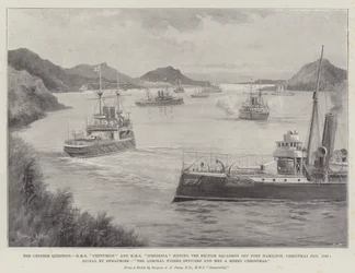 De Chinese Kwestie, HMS Centurion en HMS Iphigenia voegen zich bij het Britse Eskader bij Port Hamilton, Eerste Kerstdag, 1897, Signaal door Semafor, De Admiraal wenst Officieren en Mannen een Vrolijk Kerstfeest